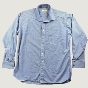 Vintage Burberry London Dress Shirt Mens 17 35 XL Blue Gingham Check French Cuff